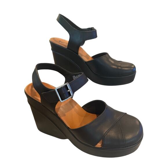 Korks by Kork-Ease Black Wedge Sandals Platform Slingback Comfort Shoes 10M - Picture 2 of 8